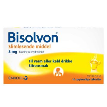 Bisolvon 8mg oppløselige tabletter sitronsmak 16stk