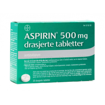 Aspirin 500 mg drasjerte tabletter 20stk