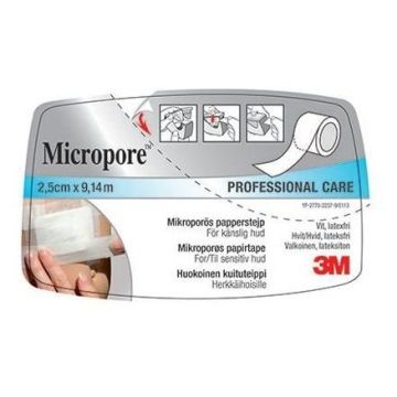 
Micropore 
tape m/dispenser 2,5cmx9,14m hvit