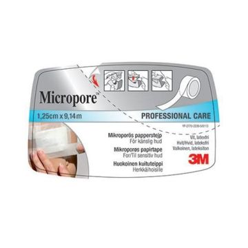 Micropore 
tape m/dispenser 1,25cmx9,14m hvit