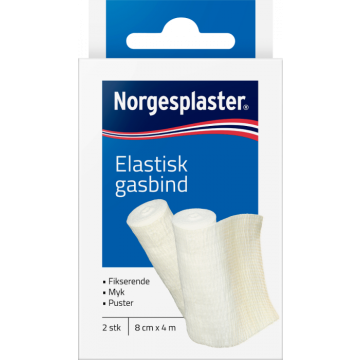 Norgesplaster elastisk gasbind 8cmx4m, 2stk